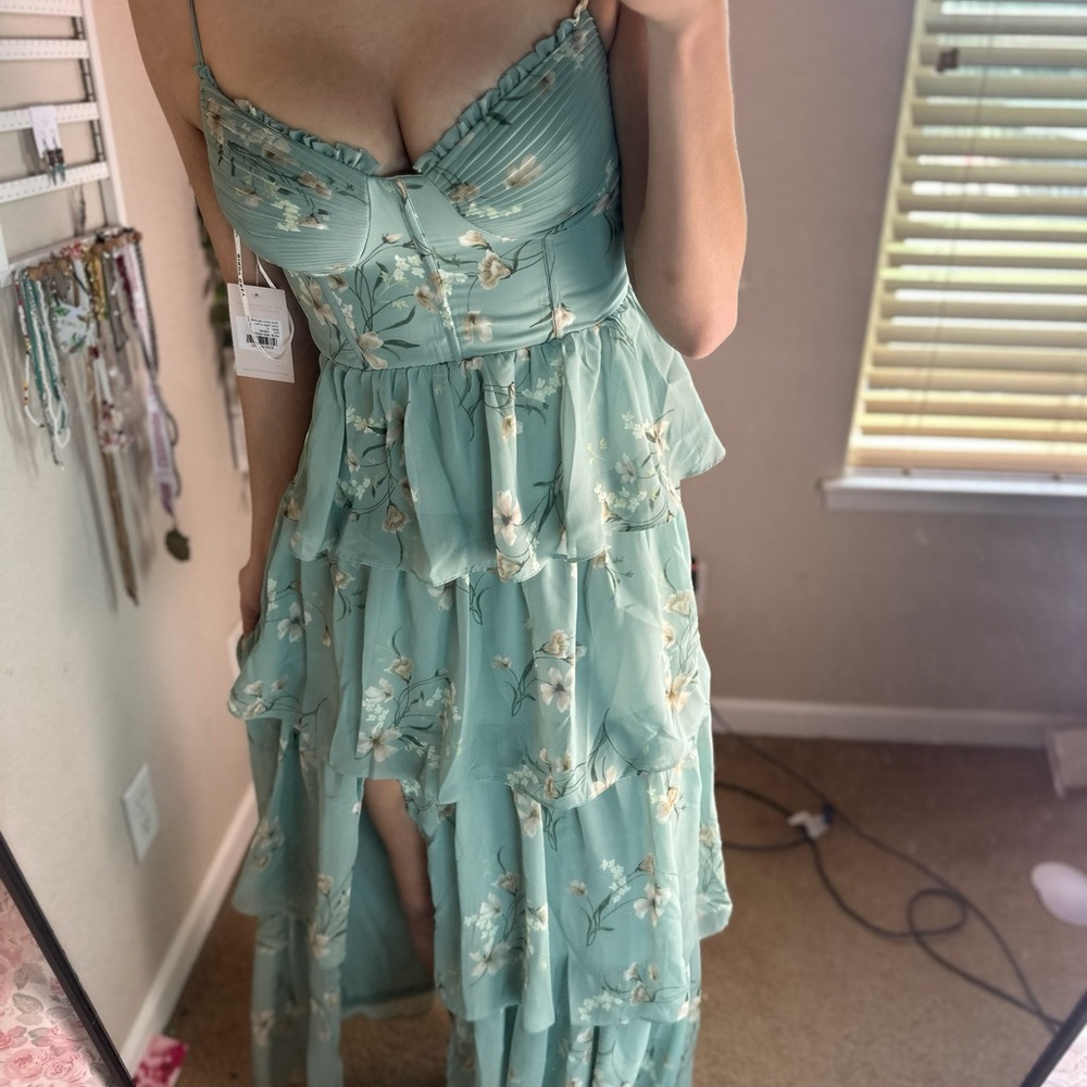 Floral Tiered Green Dress